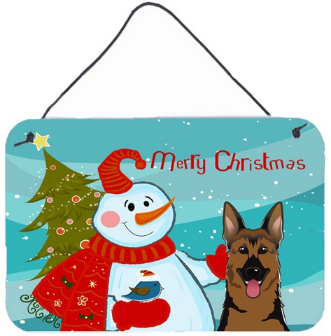 Snowman With German Shepherd Wall and Door Hanging Prints