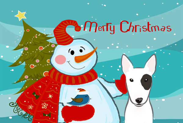 BB1829PLMT Snowman With Bull Terrier Fabric Placemat