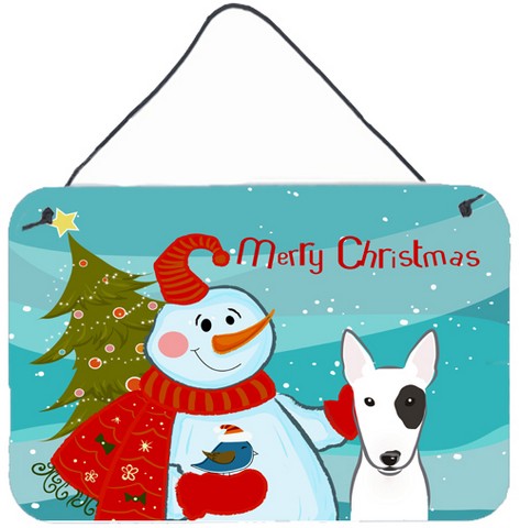 Snowman With Bull Terrier Wall and Door Hanging Prints