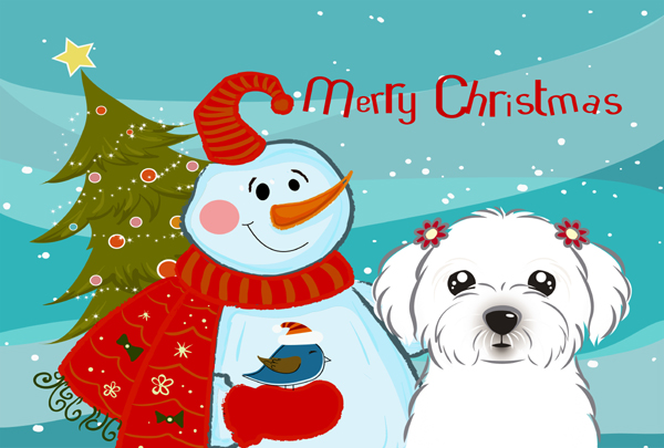 BB1828PLMT Snowman With Maltese Fabric Placemat
