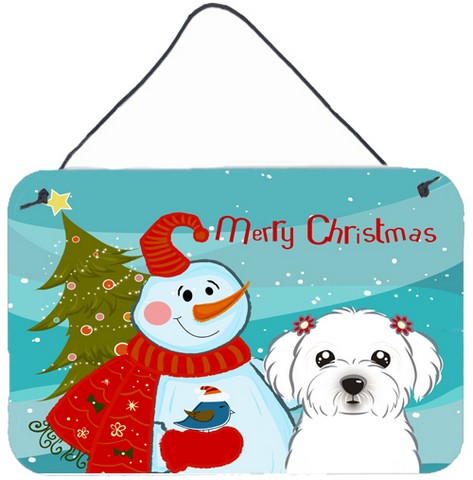Snowman With Maltese Wall and Door Hanging Prints