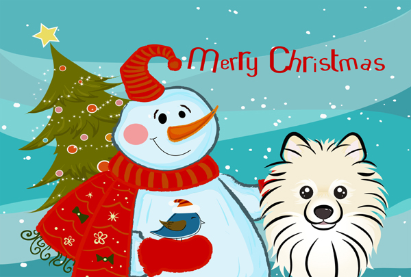 BB1827PLMT Snowman With Pomeranian Fabric Placemat