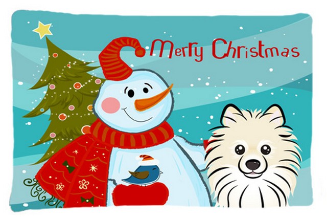 Snowman With Pomeranian Fabric Standard Pillowcase