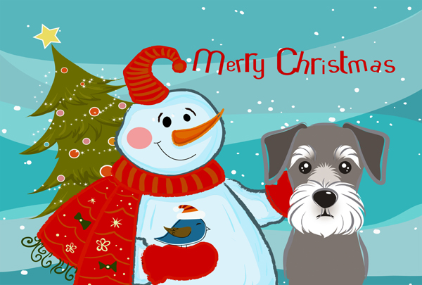 BB1826PLMT Snowman With Schnauzer Fabric Placemat