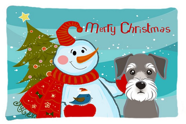 BB1826PILLOWCASE Snowman With Schnauzer Fabric Standard Pillowcase