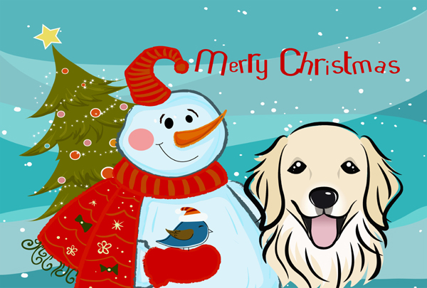 BB1825PLMT Snowman With Golden Retriever Fabric Placemat