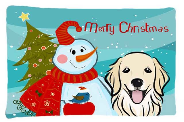 Snowman With Golden Retriever Fabric Standard Pillowcase