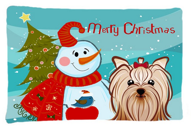 Snowman With Yorkie Yorkishire Terrier Fabric Standard Pillowcase