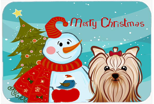 Picture of Carolines Treasures BB1824LCB Snowman With Yorkie Yorkishire Terrier Glass Cutting Board- Large