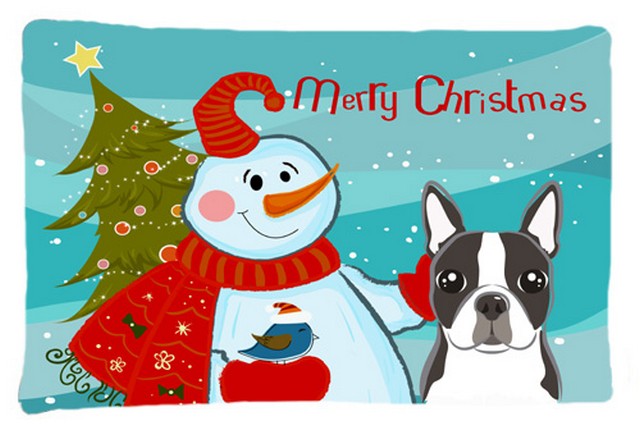 Snowman With Boston Terrier Fabric Standard Pillowcase