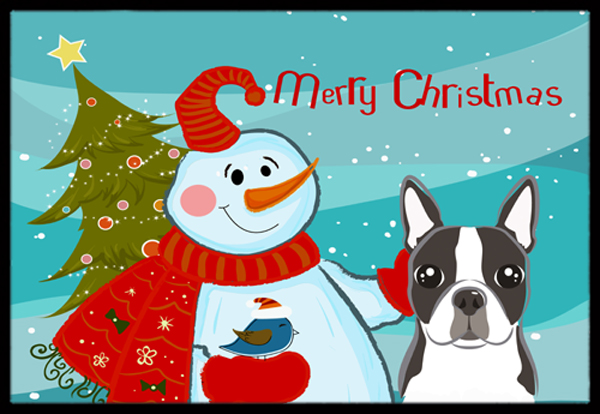 Snowman With Boston Terrier Indoor & Outdoor Mat, 24 x 36 in.