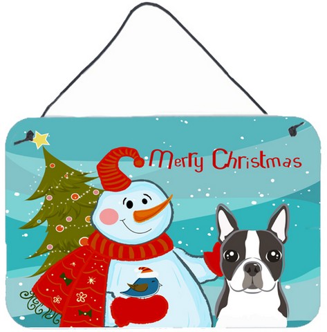 Snowman With Boston Terrier Wall and Door Hanging Prints