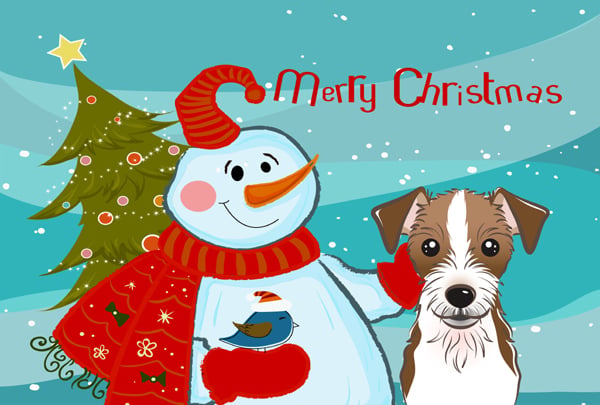 BB1822PLMT Snowman With Jack Russell Terrier Fabric Placemat