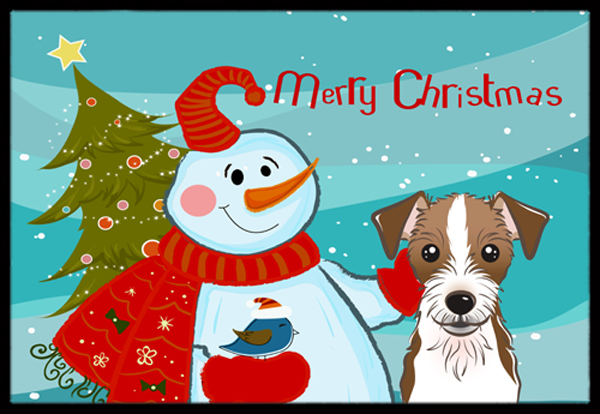 Snowman With Jack Russell Terrier Indoor & Outdoor Mat