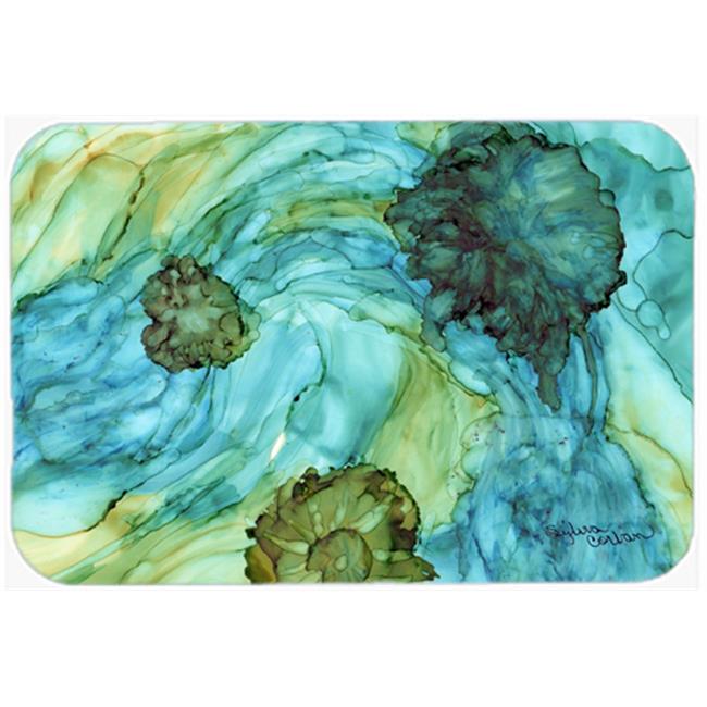 Carolines Treasures 8952LCB Abstract In Teal Flowers Glass Cutting Board- Large