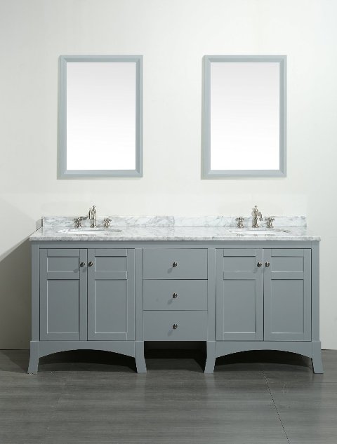 Eviva New York 72 Inch Grey Bathroom Vanity, with White Marble Carrera Countertop, & Sink