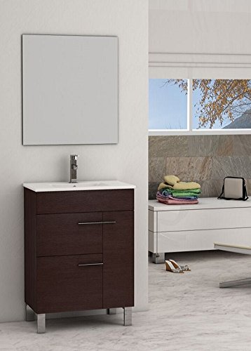 Cup 24 Inch Wenge Modern Bathroom Vanity with White Integrated Porcelain Sink