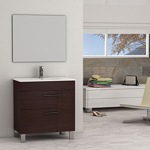 Cup 31.5 Inch Wenge Modern Bathroom Vanity with White Integrated Porcelain Sink