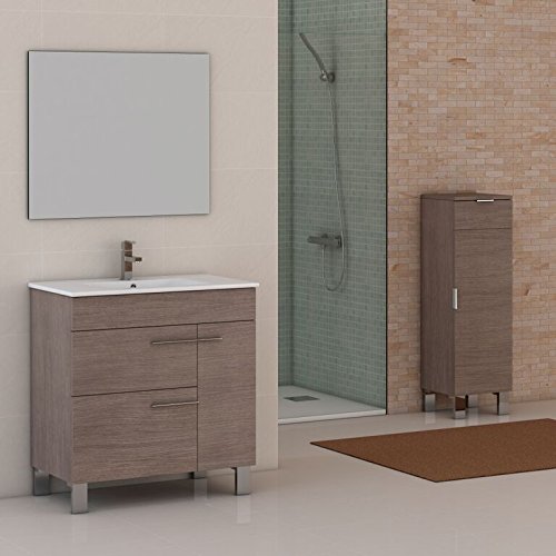 Cup 31.5 Inch Medium Oak Modern Bathroom Vanity with White Integrated Porcelain Sink