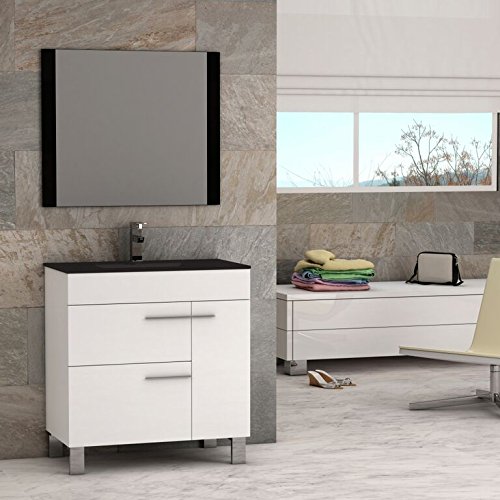 Cup 31.5 Inch Wenge Modern Bathroom Vanity with White Integrated Porcelain Sink