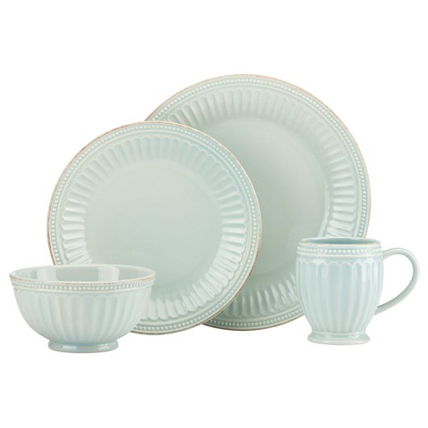 French Perle Groove Dinnerware Place Setting Ice Blue 4 Piece - Stoneware Dinnerware Set