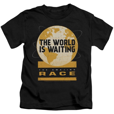 Amazing Race-Waiting World - Short Sleeve Juvenile 18-1 Tee - Black- Medium 5-6