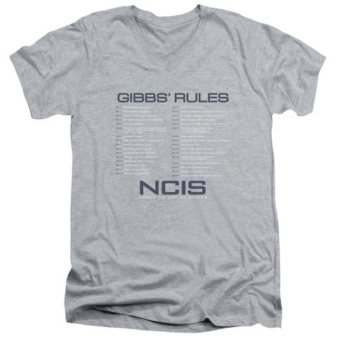 NCIS-Gibbs Rules Short Sleeve Adult 30-1 V-Neck Tee - Athletic Heather - Medium