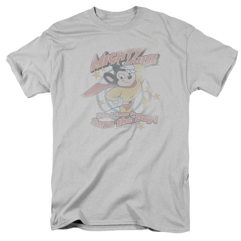 Mighty Mouse-At Your Service - Short Sleeve Adult 18-1 Tee - Silver- 2X