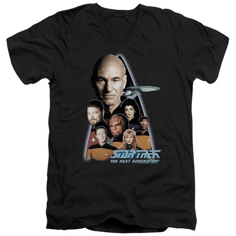 Star Trek-The Next Generation - Short Sleeve Adult 30-1 V-Neck Tee - Black- Medium