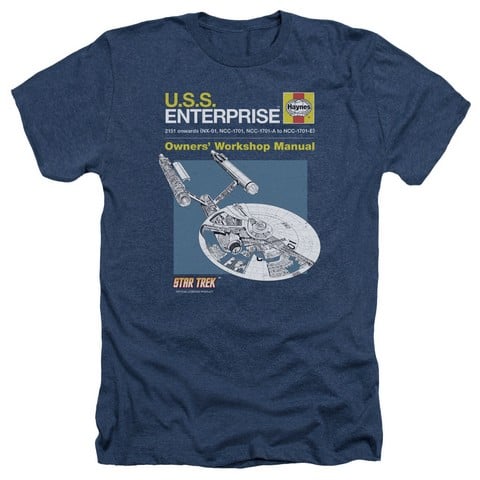 Star Trek-Enterprise Manual - Adult Heather Tee - Navy- Extra Large