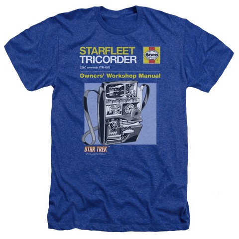 Star Trek-Tricorder Manual - Adult Heather Tee - Royal Blue- Medium