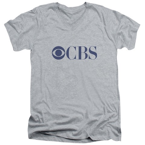 Cbs Logo - Short Sleeve Adult 30-1 V-Neck Tee - Athletic Heather- Medium