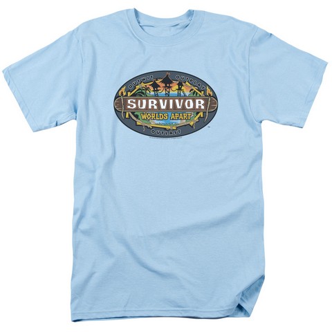Survivor-Worlds Apart Logo - Short Sleeve Adult 18-1 Tee - Light Blue- Medium