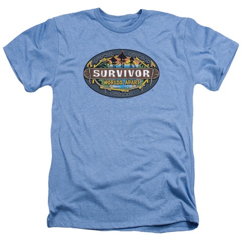 Survivor-Worlds Apart Logo - Adult Heather Tee - Light Blue- Medium