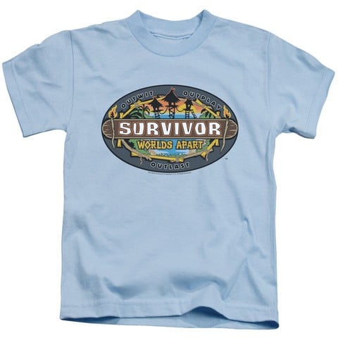Survivor-Worlds Apart Logo - Short Sleeve Juvenile 18-1 Tee - Light Blue- Medium 5-6