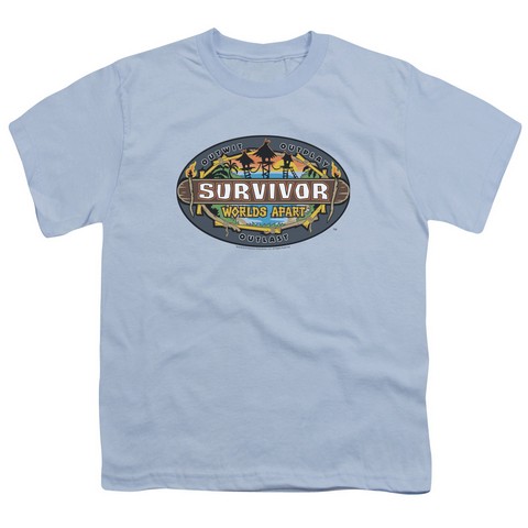 Survivor-Worlds Apart Logo - Short Sleeve Youth 18-1 Tee - Light Blue- Extra Large