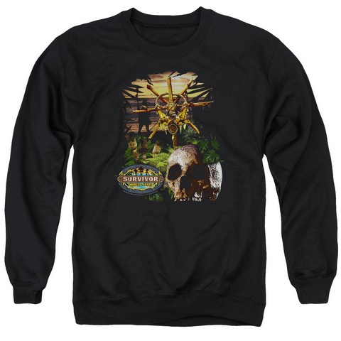 Survivor-Jungle - Adult Crew Sweat Tee - Black- 3X