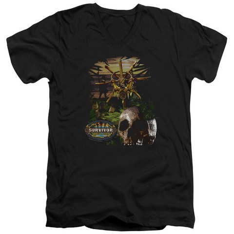 Survivor-Jungle 30-1 V-Neck Tee - Black- Small