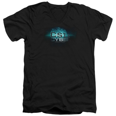 Csi- Cyber-Thumb Print - Short Sleeve Adult 30-1 V-Neck Tee - Black- Medium