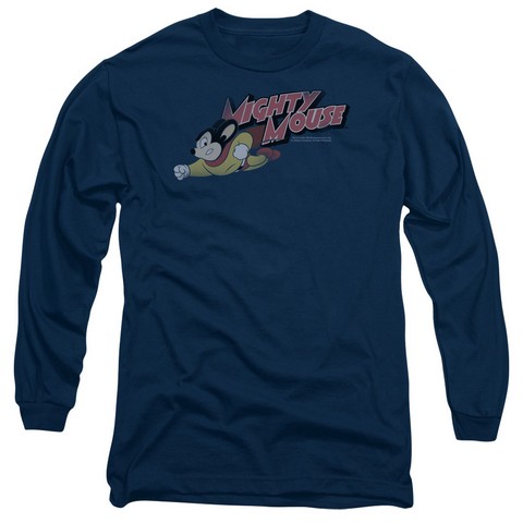Mighty Mouse-Mighty Retro - Long Sleeve Adult 18-1 Tee - Navy- 2X