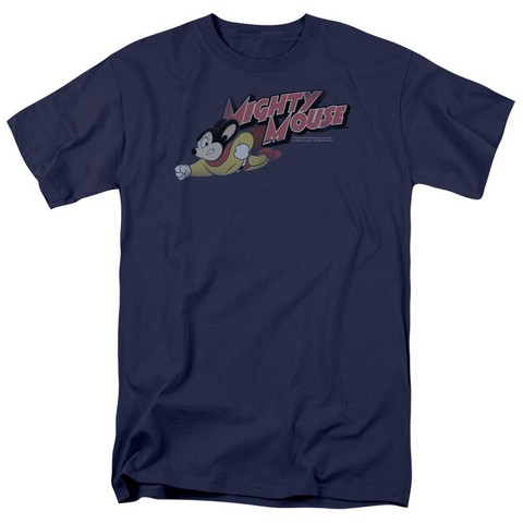 Mighty Mouse-Mighty Retro - Short Sleeve Adult 18-1 Tee - Navy- Small