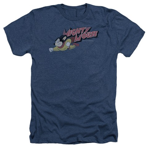 Mighty Mouse-Mighty Retro - Adult Heather Tee - Navy- Large