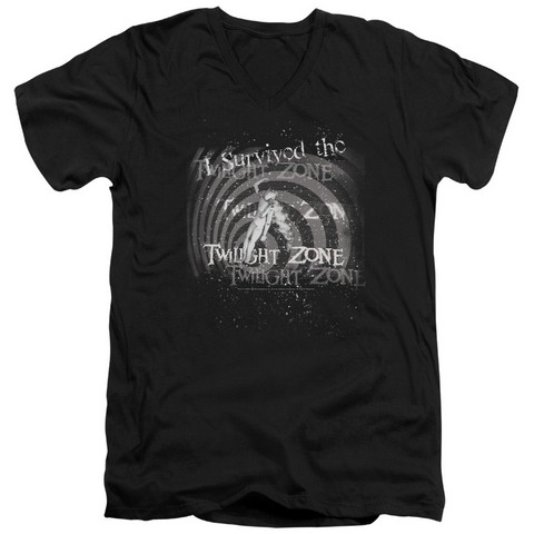 Twilight Zone-I Survived - Short Sleeve Adult 30-1 V-Neck Tee - Black- Medium