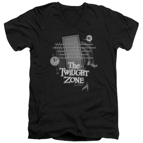 Twilight Zone-Monologue - Short Sleeve Adult 30-1 V-Neck Tee - Black- Large