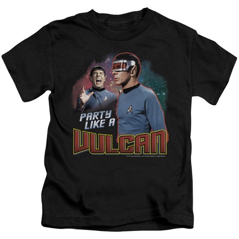 Star Trek-Party Like A Vulcan - Short Sleeve Juvenile 18-1 Tee - Black- Medium 5-6