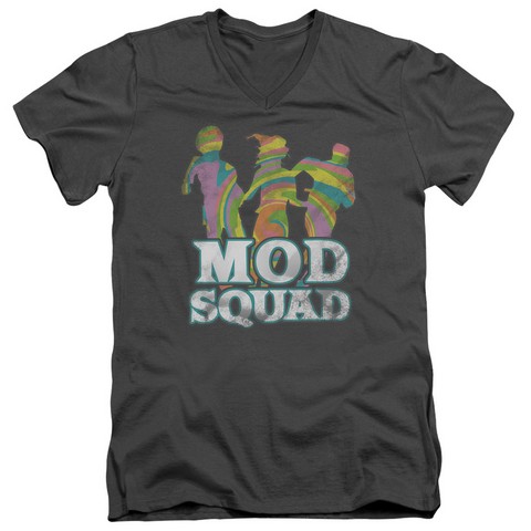 Mod Squad-Mod Squad Run Groovy - Short Sleeve Adult 30-1 V-Neck Tee - Charcoal- Large