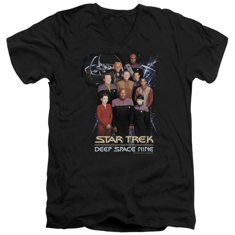 Star Trek-Ds9 Crew - Short Sleeve Adult 30-1 V-Neck Tee - Black- Large