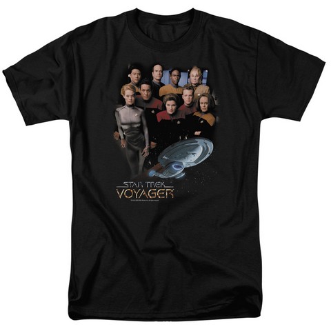Star Trek-Voyager Crew - Short Sleeve Adult 18-1 Tee - Black- Large