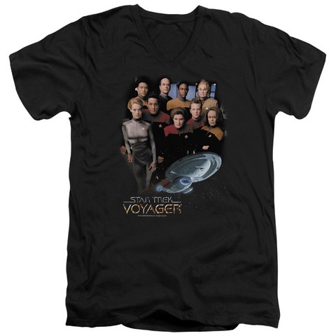 Star Trek-Voyager Crew - Short Sleeve Adult 30-1 V-Neck Tee - Black- 2X