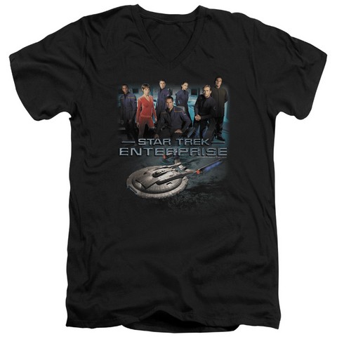 Star Trek-Enterprise Crew - Short Sleeve Adult 30-1 V-Neck Tee - Black- Small